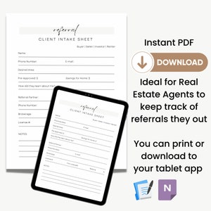 Printable Referral Intake Sheet for Referral Clients | Buyer Intake | Real Estate Agent Templates | Instant Download | Digital Download
