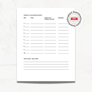 Real Estate Lead Tracker | Realtor Lead Generation Printable | Realtor Marketing Planner | Simple Sales Lead Tracker | Prospecting List