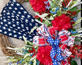 Americana Wreath, Patriotic Wreath, Memorial Day Wreath, Everyday Wreath, Patriotic Grapevine, Holiday Wreath, 4th of July Wreath