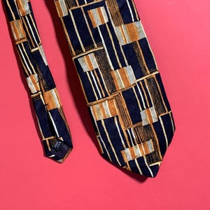 Vintage Pierre Balmain 100% Italian Silk Neck Tie, Navy and Gold