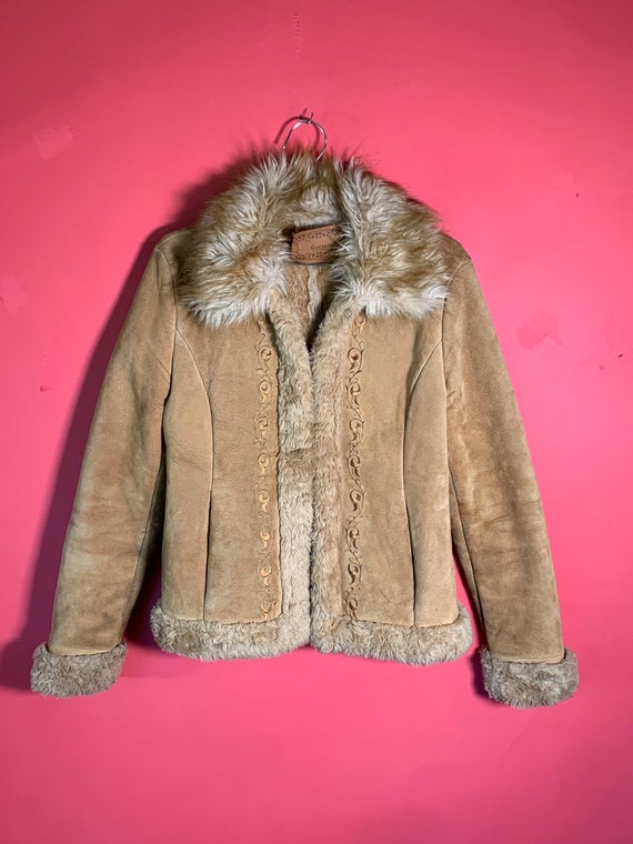 Y2K GUESS Penny Lane Leather Jacket Faux Fur Coat… - image 2