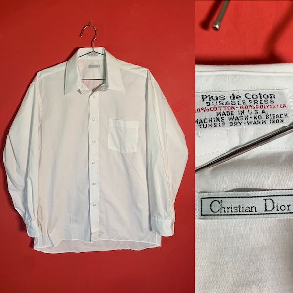 VTG Mens Christian Dior White Button Down Dress Shirt, Cotton, Collar 16 32-33 chest Medium