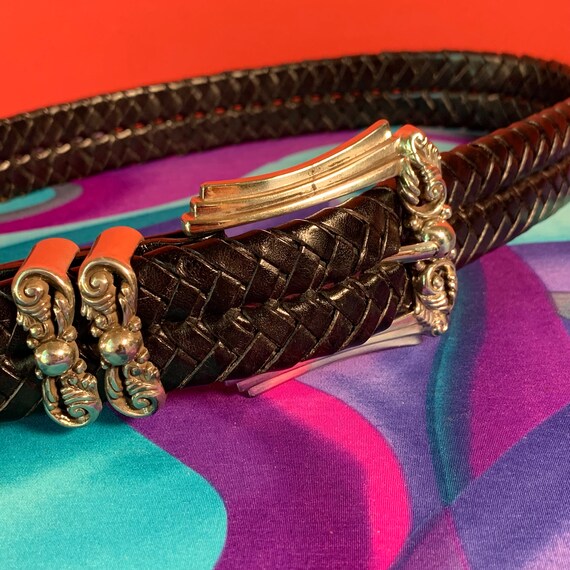 VTG Brighton Belt Black Leather Silver Hardware W… - image 2