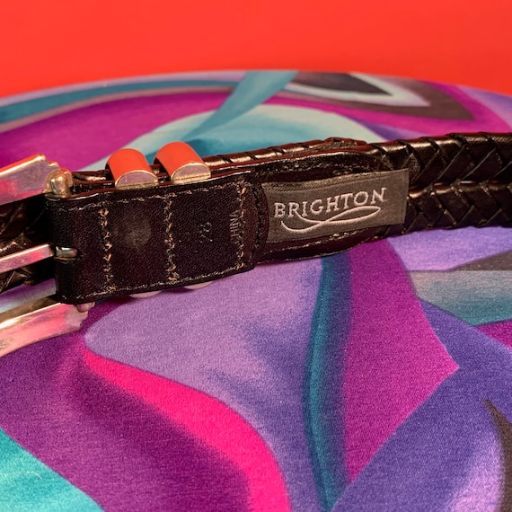 VTG Brighton Belt Black Leather Silver Hardware W… - image 3