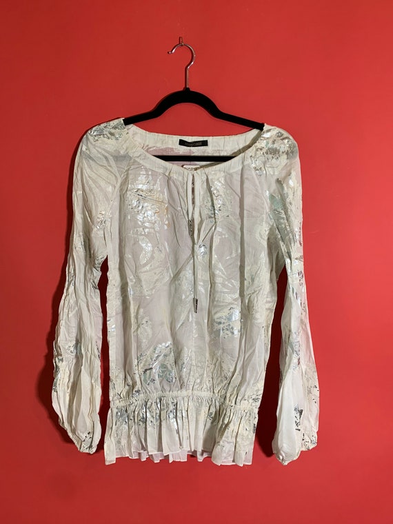 Roberto Cavalli White Longsleeve Puffy Sleeve Blou