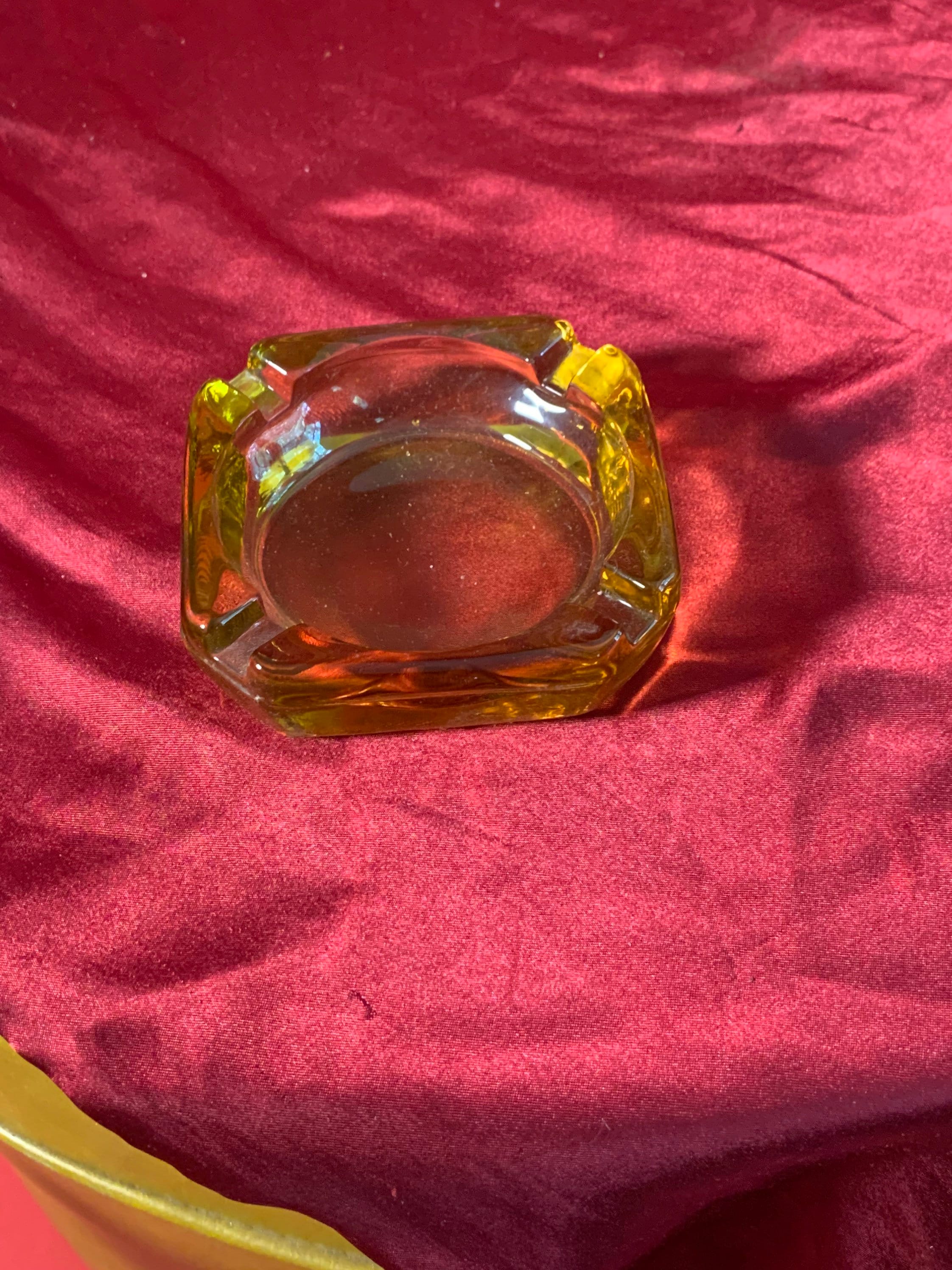 Vintage 1970s Yellow glass ashtray Etsy