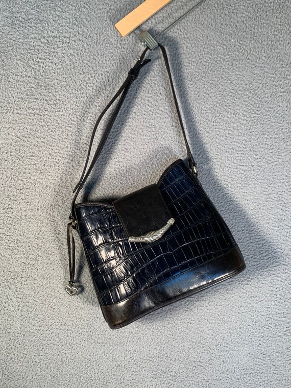 VTG 1980's Brighton Black Leather Bag Handbag, Sil