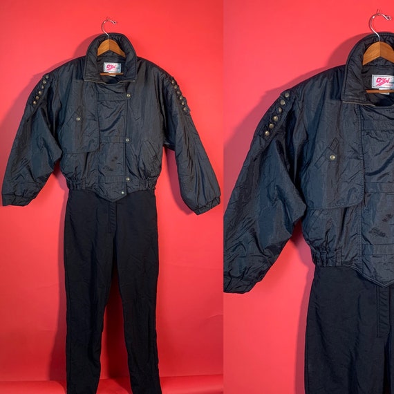 Vintage 80’a Retro Black Ski Suit Womens Large XL… - image 1