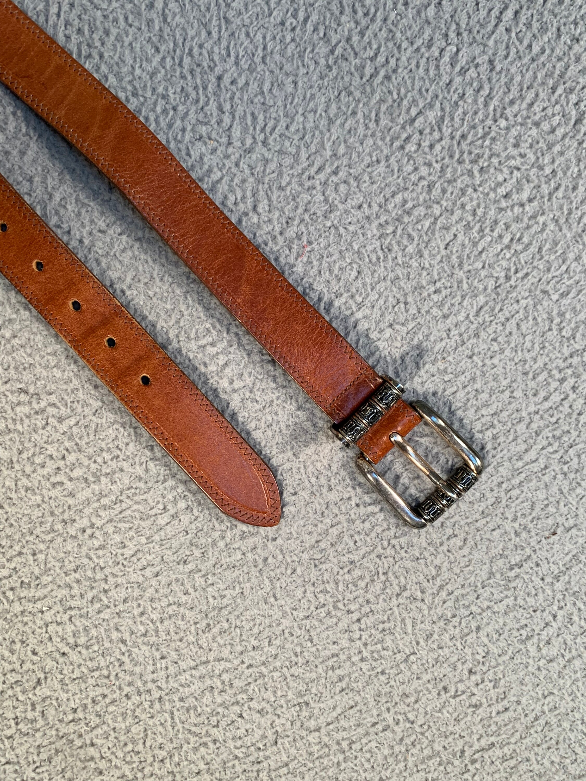Vtg 80\'s Brighton Belt Leather Reversible Blue Burgundy 1\