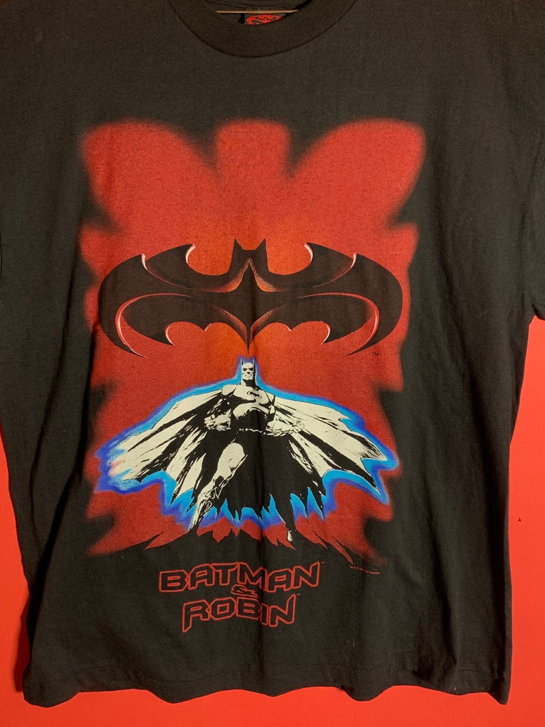 VTG RARE 1997 Batman and Robin Single Stitch Black Tshirt Size XL Dc Comics image 3