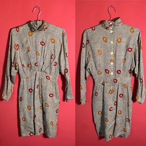 VTG Classics by ANNE KLEIN 100% Silk Funky Mod Dress Womens Small 6 Bold Print