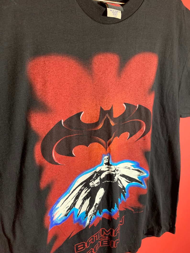 VTG RARE 1997 Batman and Robin Single Stitch Black Tshirt Size XL Dc Comics image 10