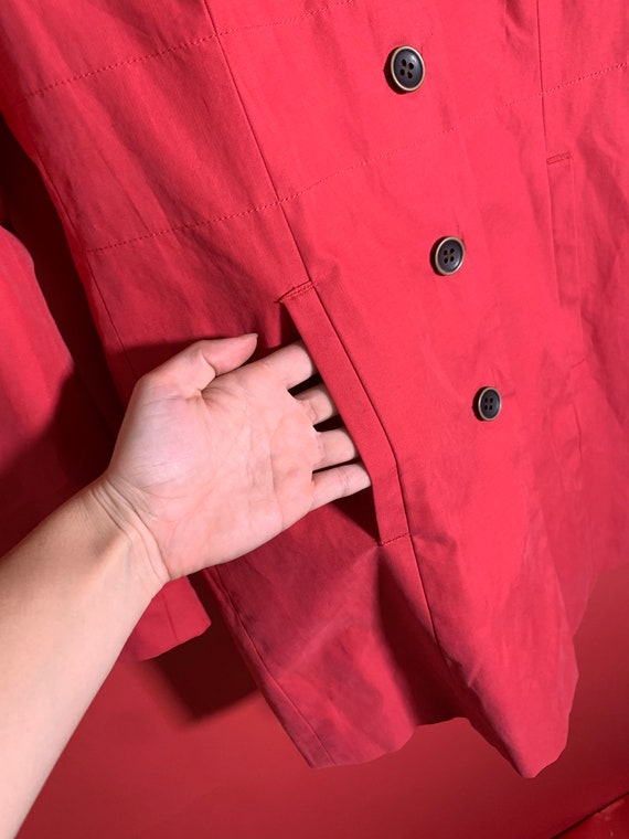 Eddie Bauer Red Cotton Jacket Trench Coat Size S - image 4