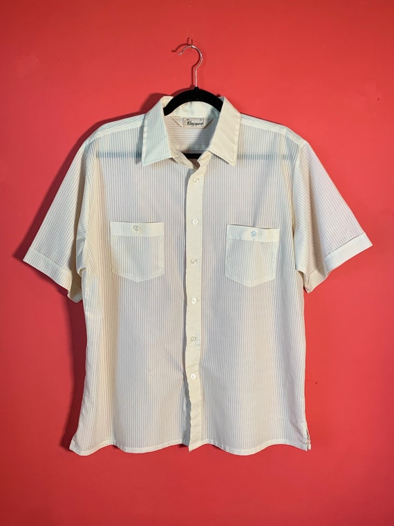 VTG 1970s Kingsport Men's White Striped Button Up 