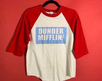 The Office Tv Show Dunder Mifflin red and white Baseball Tshirt size S/ M