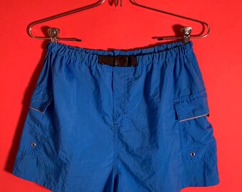 VTG Jantzen azul nylon senderismo pantalones cortos de cintura alta tamaño mujer M