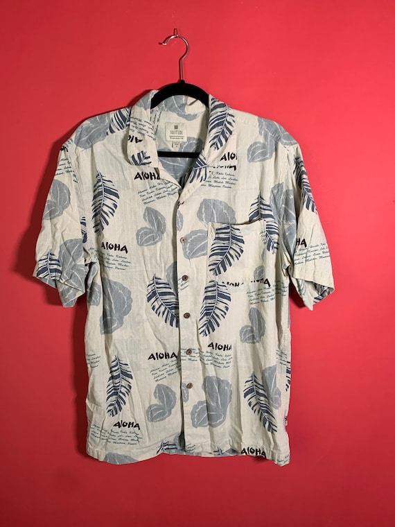 Silk Mens Hawaiian Shirt Wooden Buttons size Mens 