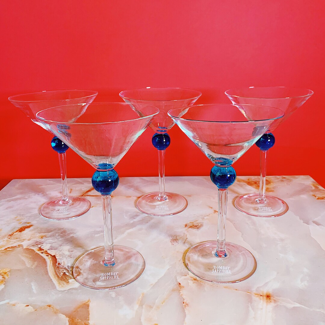 Set of 5 Bombay Sapphire Martini Glasses With Blue Ball on Etsy