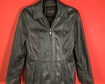 1990's Wilsons Leather Black Jacket Womens Small