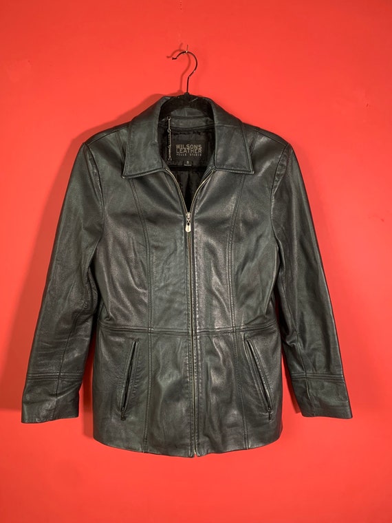 1990's Wilsons Leather Black Jacket Womens Small