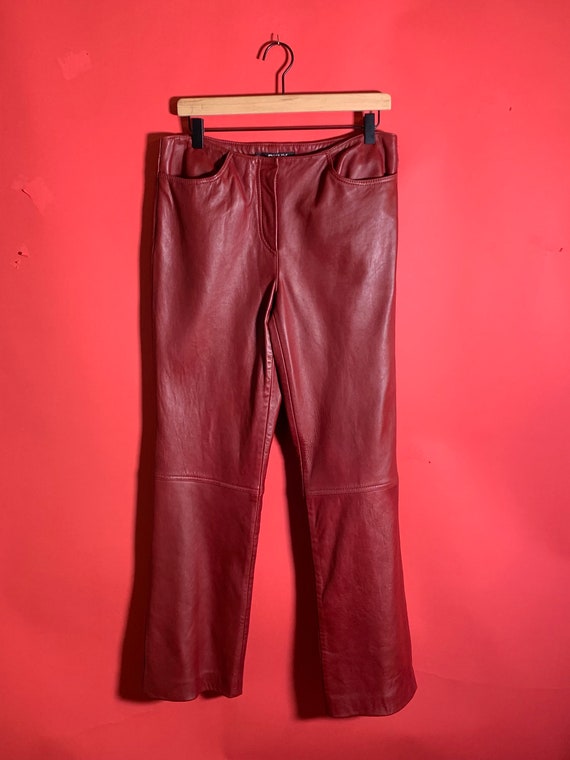 Vintage Late 1990's DKNY Red Leather Pants, Moto, 