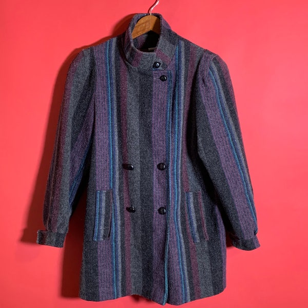 Vintage 1960’s Wool Purple Striped Coat size Small / Medium, Funky Jackets, Mod Style