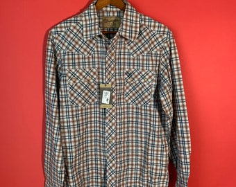 NWT Wrangler Retro Pearl Snap Plaid Button Up size Mens Medium Western Cowboy Shirt