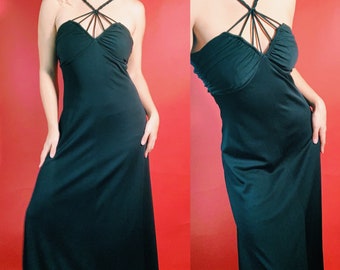 Vintage Neiman Marcus Black Strappy Evening Gown NYE Dress