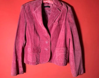 Vintage Pink Leather Coat Jacket Blazer 100% Leather By Valerie Stevens