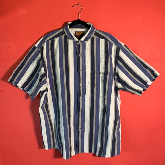 90's Faded Glory Men's Striped Button Down Navy W… - image 2
