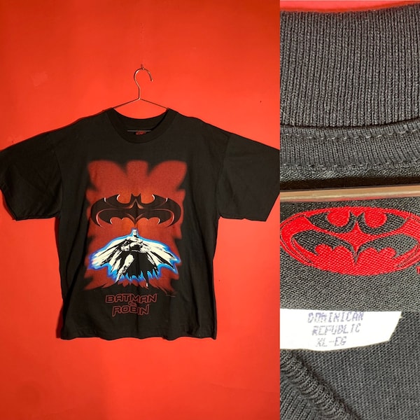 VTG RARE 1997 Batman and Robin Single Stitch Black Tshirt Size XL Dc Comics