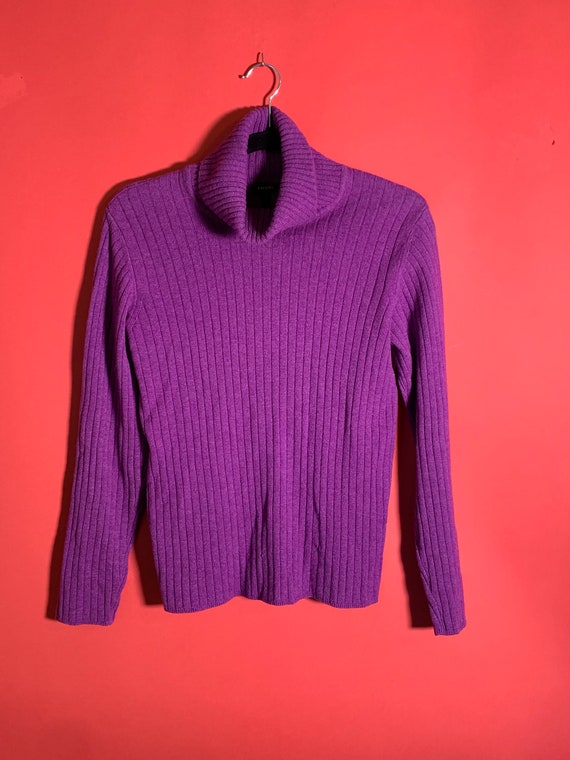 1980's Escada Purple Sweater, Turtleneck Ribbed Kn