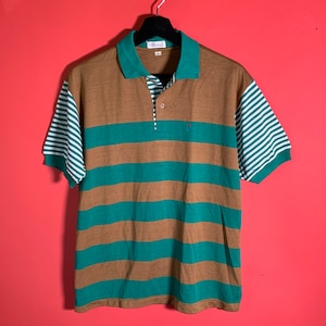 Vintage Palatino Golf Polo Shirt, Men’s Golfing, Button Up Size Small, Striped Green and Brown