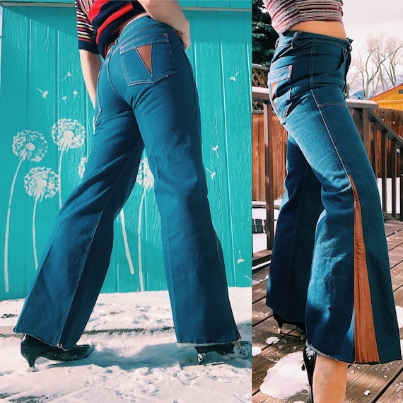 Deadstock Vintage Denim Bell Bottoms with Leather
