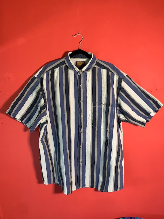 90's Faded Glory Men's Striped Button Down Navy W… - image 1