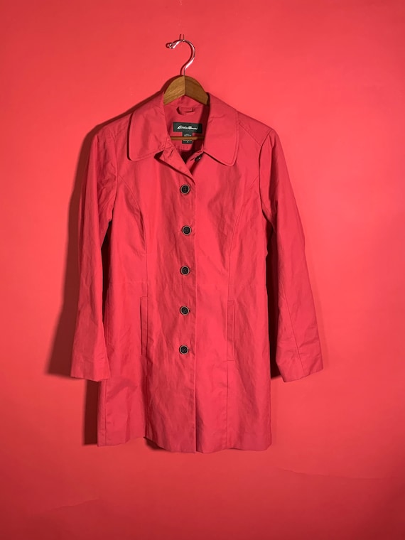 Eddie Bauer Red Cotton Jacket Trench Coat Size S - image 1