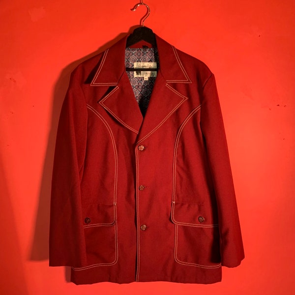 Men's Vintage 1970's Sears Leisure Life Red Maroon Blazer Wide Lapel size 42 Large