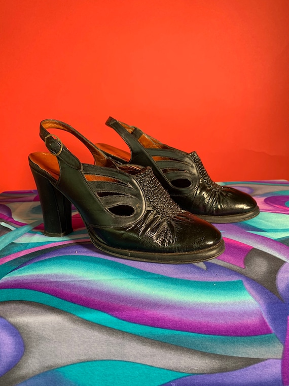Vintage 1960’s Black Leather Heels Size womens 7.5