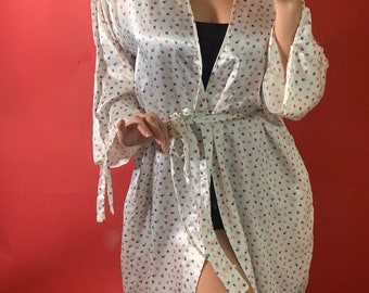 Vintage 1980's Valentino Intimo White Silk Robe, Floral Print, Size Womens Medium-Large, Vintage Wedding, Bridal Robe, Bridal