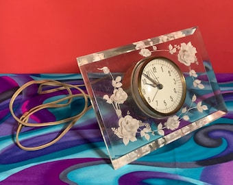 Rare Cherry Blossom Lucite Table Clock