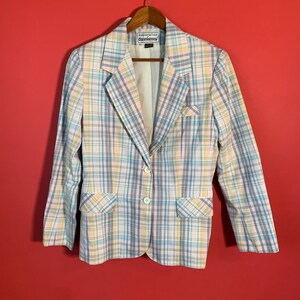 Vintage Pastel Blue Plaid Blazer size Medium by Separates by Donkenny