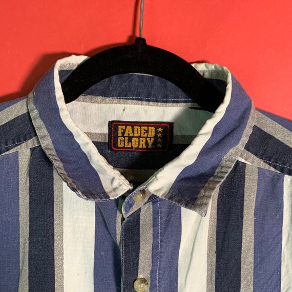 90's Faded Glory Men's Striped Button Down Navy W… - image 4