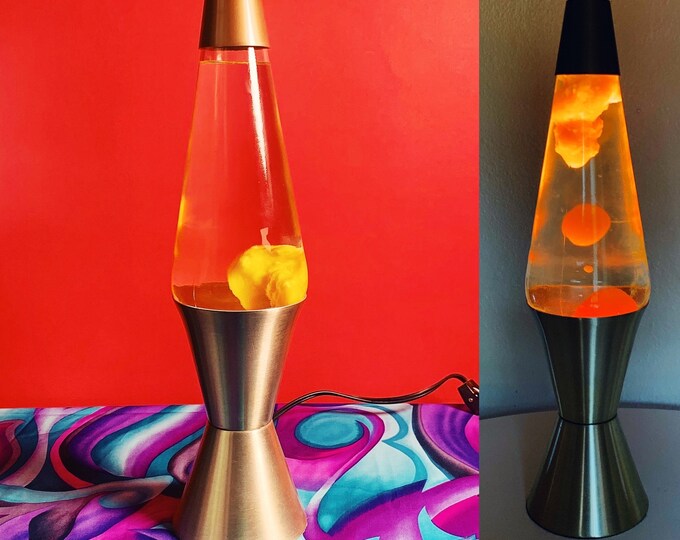 90s Lava Lite Lava Lamp / Gold Silver Base With Orange and Etsy