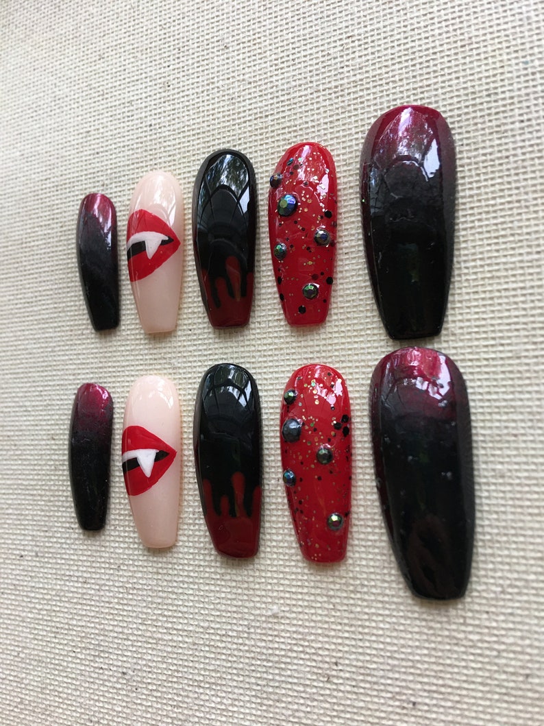 Vampire Fang Red Nails Fake Press on Nail Set 10 Pieces UV - Etsy