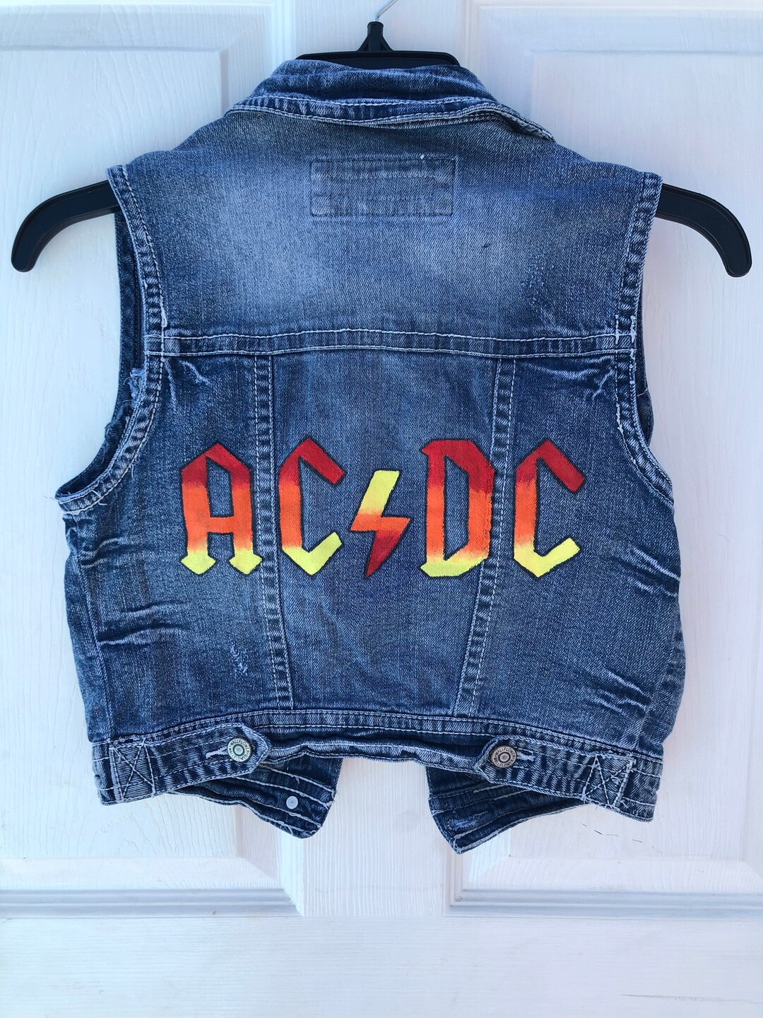 Hand Painted AC/DC Blue Jean Jacket Vest - Etsy