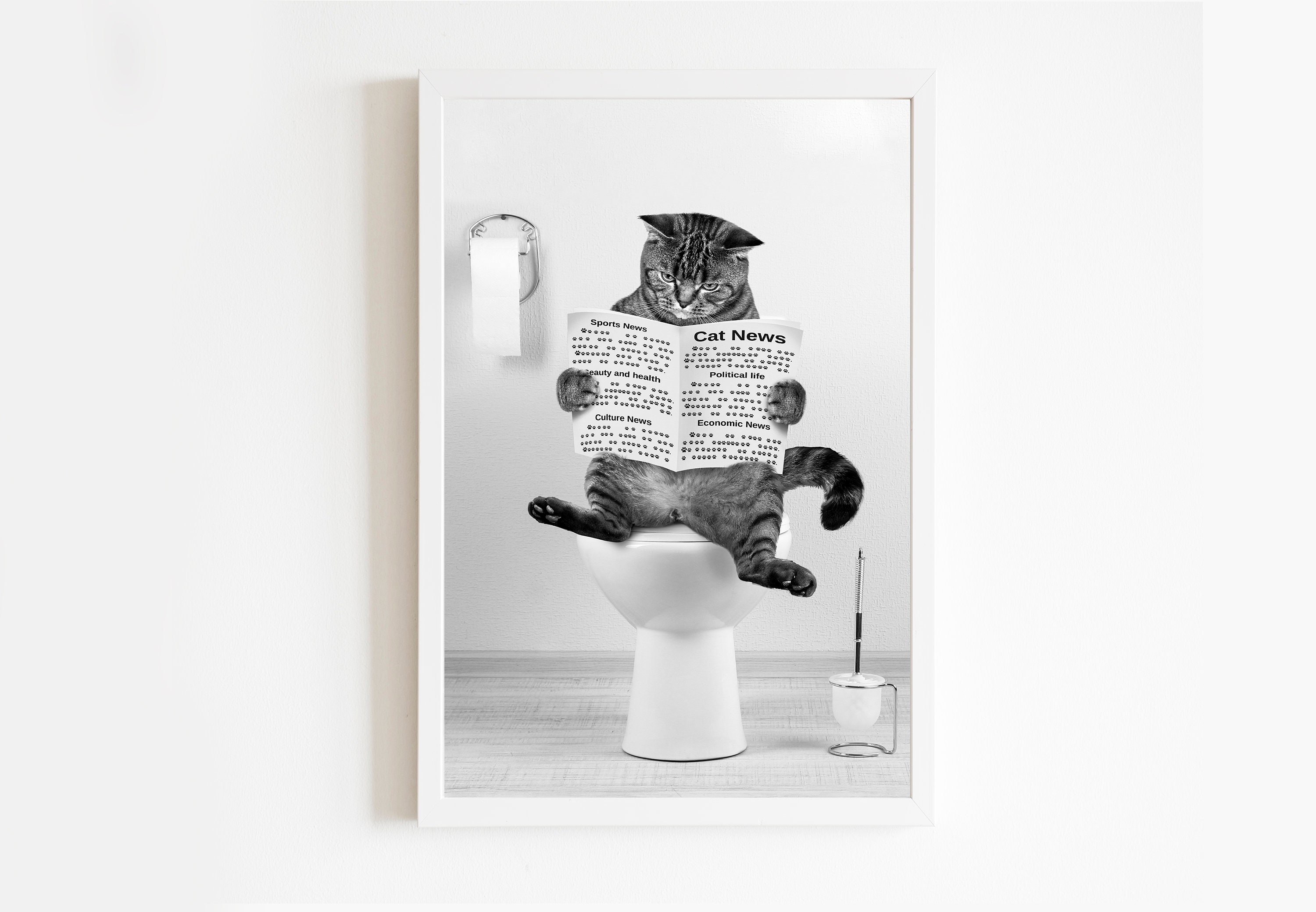 Funny Cat Reading Newspaper Wall Art Poster, Custom Cat, Funny Bathroom  Poster sold by Eric Arnold, SKU 25088754