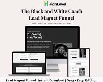 Black and White GoHighLevel Coach Funnel Template | GHL Opt-In Funnel | Email List Builder | Freebie Funnel | Lead Generation Funnel