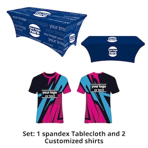 Set: 1 Cuatomzied Spandex Tablecloth + 2 shirts Jersey type- sublimation.