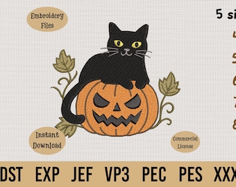 Black Cat Pumpkin Embroidery Design | Halloween Jack O Lantern Machine ...