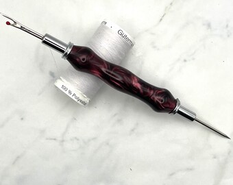 Maroon Acrylic Double-Ended Seam Ripper Sewing Tool Needle Threader, Stiletto/Awl,  Gift for Sewers, Quilters